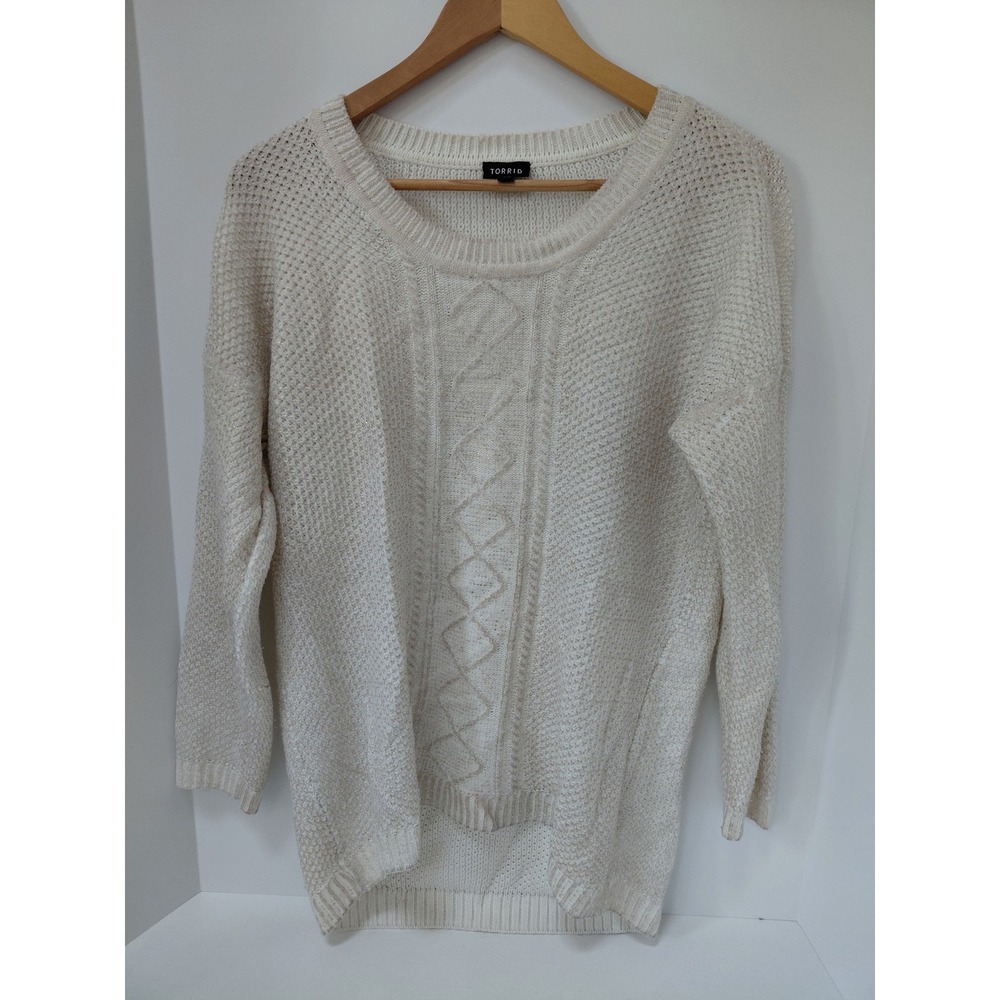 Torrid Cream Gold Metallic Shimmer Cable Knit Sweater Size 0 L Large 11141550